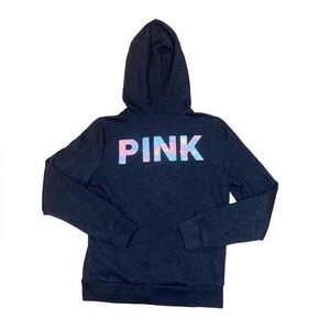 Victoria's Secret PINK gray zip up hoodie with multicolor sequin logo on back